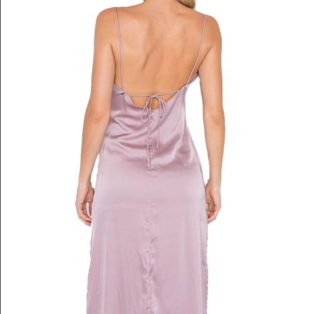 Satin V Neck Side Slit Midi Dress- ESSUE